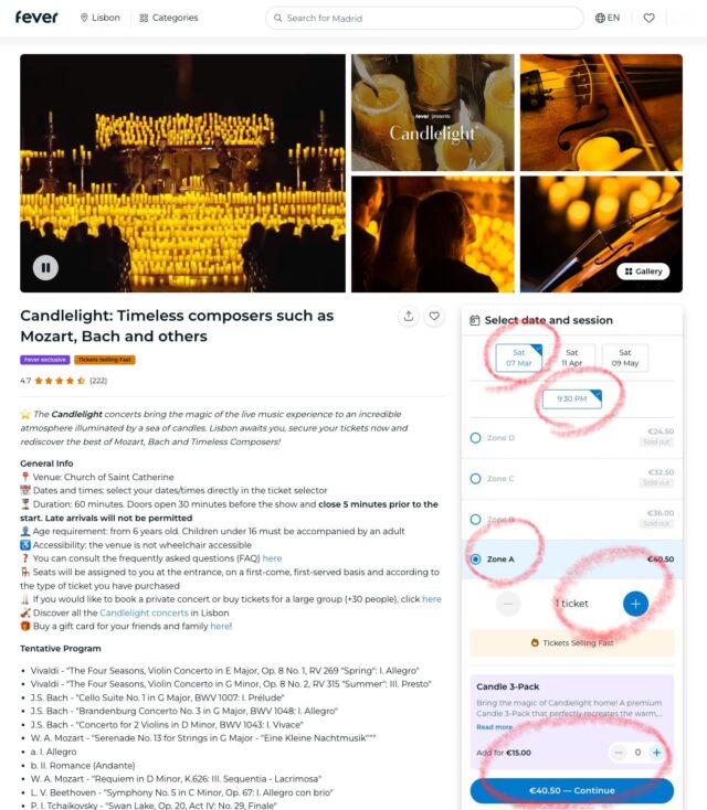 リスボンの夜を彩る幻想的な「キャンドルライトコンサート」|サンタ・カタリーナ教会